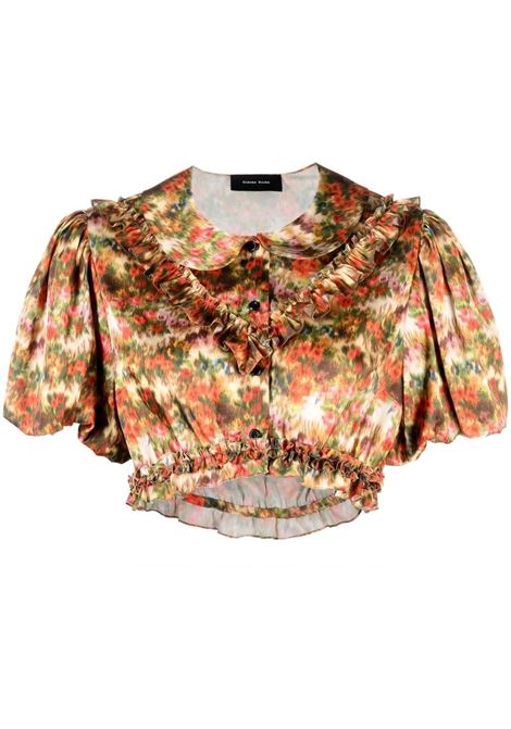 Multicolored floral-motif cropped top - women